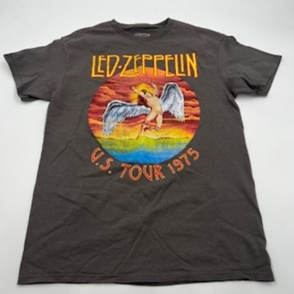 Led Zeppelin Mens US Tour 1975 Graphic T-Shirt Charcoal Grey Size‎ Medium Cotton